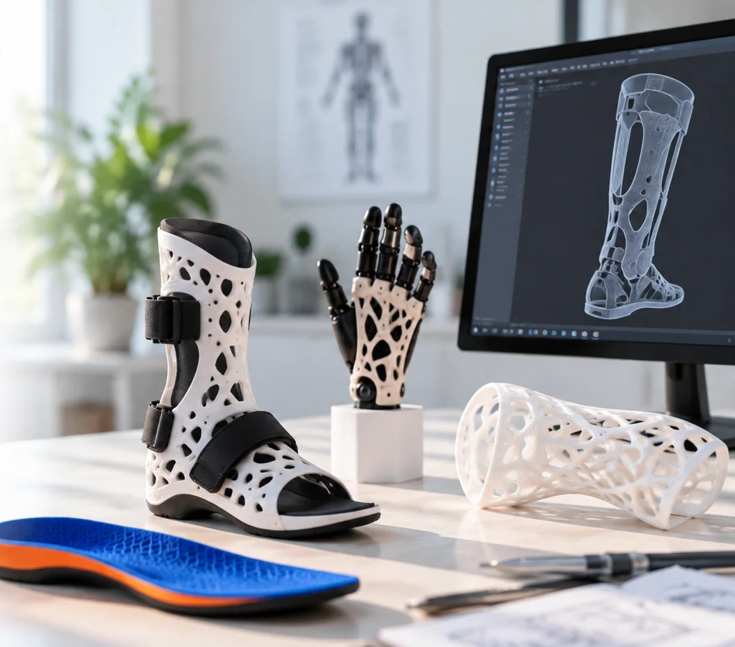 Prototipos impresos en 3D: órtesis de pie, mano articulada, plantilla y férula Voronoi
